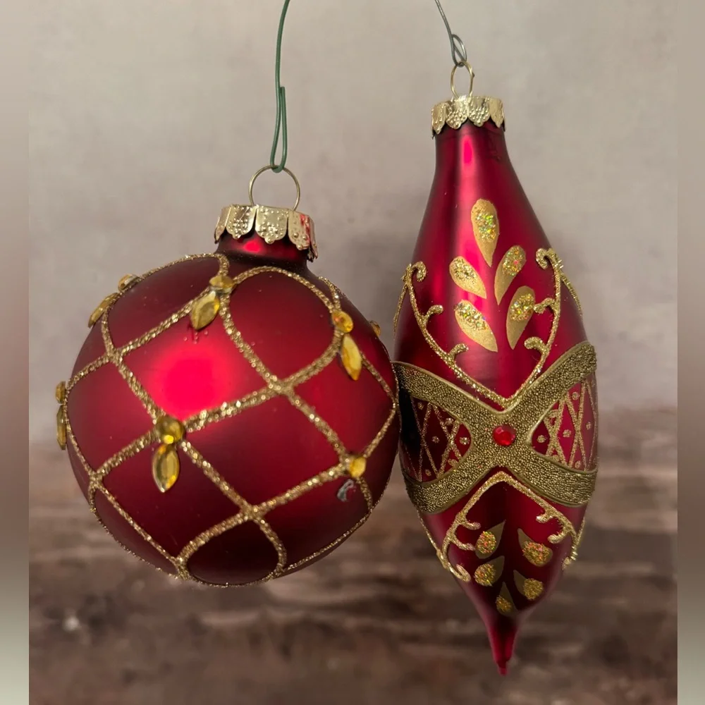 Vintage Lot 6 / Vintage RAUCH Red Gold Glitter Ornaments